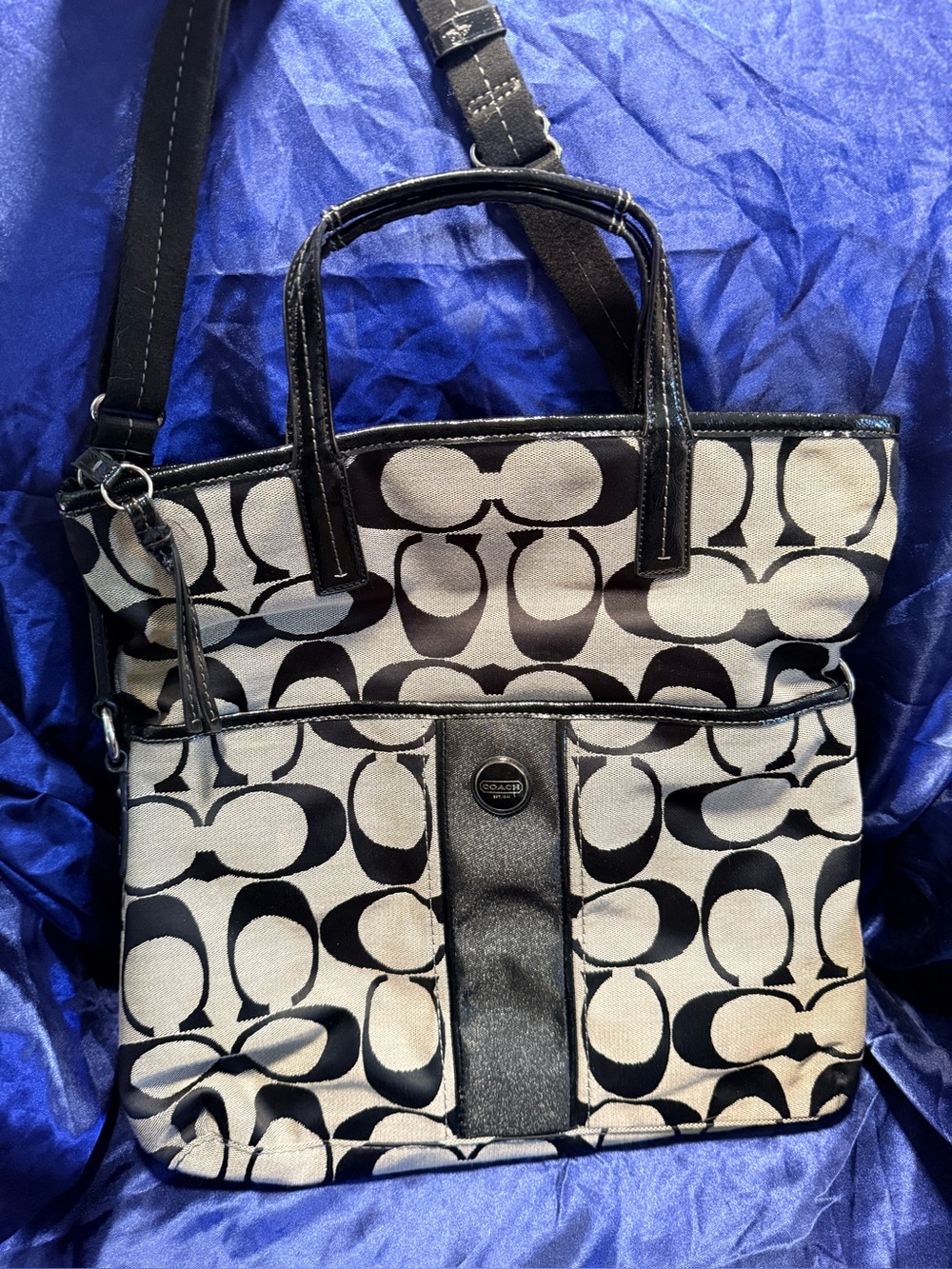 Coach Black and gray Signature Canvas Tote with Front Pocket